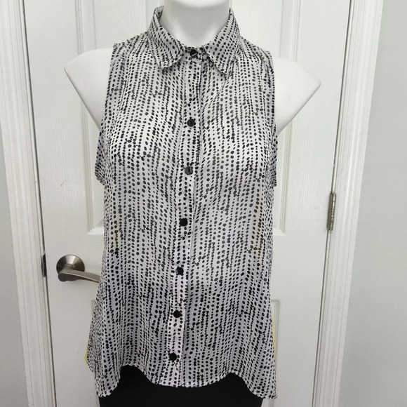 BCX Tops - BCX Black, White, & Yellow Sheer Top